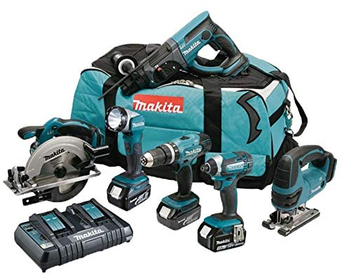 Makita DLX6068PT 18V Li-ion LXT 6 Piece Combo Kit complete with 3 x 5.0 Ah Li-ion Batteries and Charger supplied in a Heavy Duty Tool Carry Bag