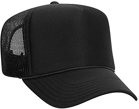 OTTO Wholesale 12 x Polyester Foam Front 5 Panel High Crown Mesh Back Trucker Hat - Black - (12 Pcs)