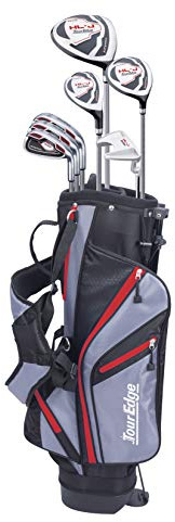 Tour Edge HL-J Junior Complete Golf Set with Bag (Left Hand, Graphite, 1 Putter, 3 Irons, 1 Hybrid, 1 Fairway, 1 Driver 9-12 YRS) Red