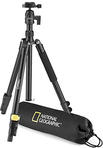 National Geographic NGTR001L - Kit de trípode de viaje con monopié, aluminio, patas de 4 secc., bloqueo por palanca, peso 6 kg, bolso, rótula de bola, liberación rápida, color negro