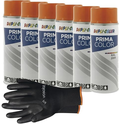 vasalat Dupli-Color Lackspray verkehrsorange glänzend RAL 2009 - Sprühlack für Metall, Kunststoff und Holz - wetterfeste Sprühfarbe für den Innen- und Außenbereich UV -beständig, 6 Stück