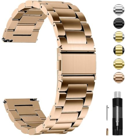 Fullmosa 18mm Bracelet en Acier Inoxydable pour Garmin, Or Rose | 18mm Bracelet de remplacement metal Compatible avec Garmin Venu 3S/2S, Vivoactive 4S/3S, Forerunner 255S/265S