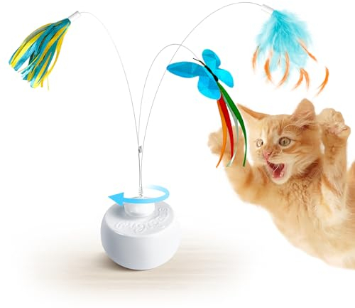 Migipaws Katzenspielzeug,elektrische interaktive Schmetterlingspielzeug und Federspielzeug,intelligente 360-Grad-Drehbewegung der Kugel, Stehaufmännchen-Design,Teaser Spaß für Kätzchen