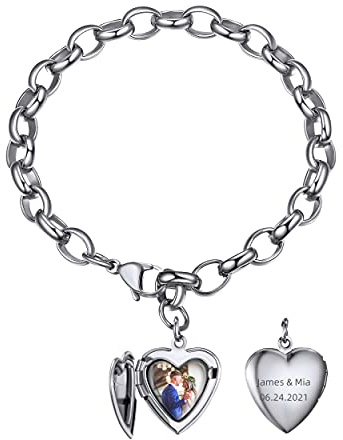 GoldChic Jewelry Bracciale Con Medaglione a Cuore Personalizzato, Bracciale a Cuore In Acciaio Inossidabile 316l Con Immagini, Braccialetti Con Medaglione Personalizzati Per Donna