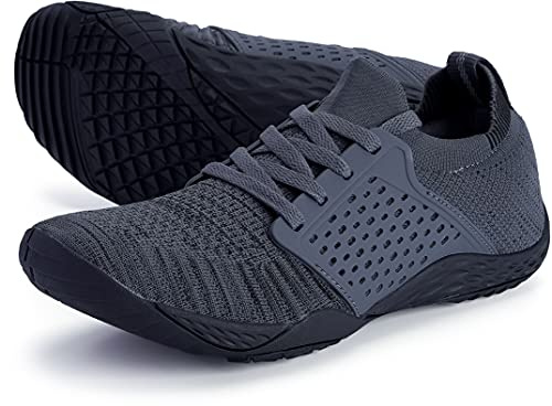 WHITIN Men's Trail Running Shoes Minimalist Barefoot 5 Five Fingers Wide Width Toe Box Size 11 Toe Box Gym Workout Fitness Low Zero Drop Male Sneakers Treadmill Free Athletic Ultra Dark Grey 44