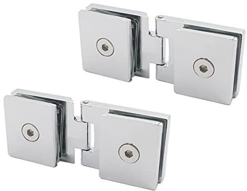 TTZEZE 2 Pack 180 Degree Shower Hinges, Heavy Duty Glass Door Clamps, Zinc Alloy Brushed Finish for 5-8mm Glass