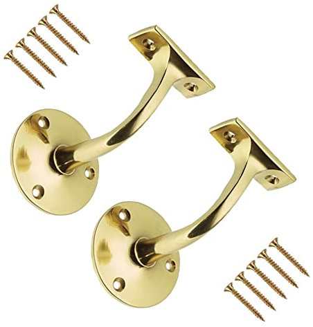 TERF® Victorian Polished Brass Heavy Duty Banister Staircase Support Wall Mounted Handrail Bracket - Pack of 2