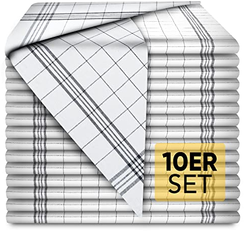 Loco Bird Torchons de cuisine en coton 50x70 cm gris - Set de 10 pièces - Torchons à vaisselle de qualité supérieure - torchon cuisine 100% coton - gris