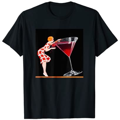 1920s Art Deco Woman Martini Glass Tipping Over Art Nouveau T-Shirt