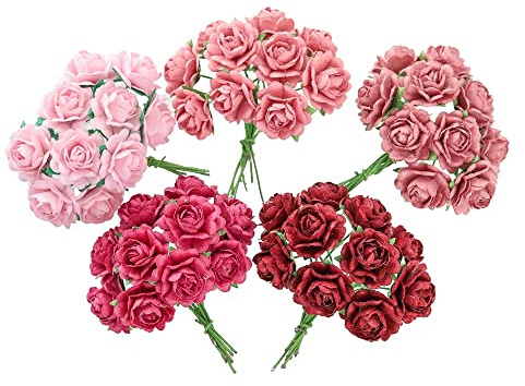 RATREE 888 Handmade Mini Heart Petals Mulberry Paper Roses 18mm, 50 PCS Paper Flowers for Crafts, Scrapbooking, Card Making, Wedding Decoration, DIY Floral Embellishments (Wedding Tone)