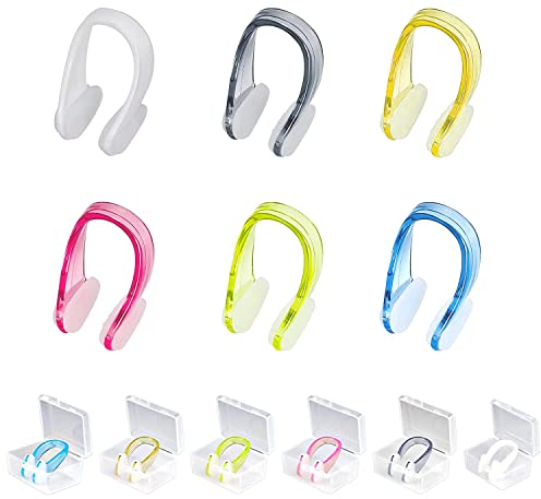 NAMIS 6 Stück Nasenklammer Schwimmen Anti-Rutsch Nose Clip mit Aufbewahrungsbox, Nasenklammer zum Schwimmen für Kinder, Erwachsene, Anfänger (6 Farben)