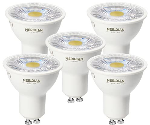 Meridian LED GU10 Lamp Light Bulb Day Light 6500K, 50W Halogen Spotlight Equivalent, 3.5W 345lm, Non-dimmable, AC 220-240V, 36¡ Beam Angle - Pack 5