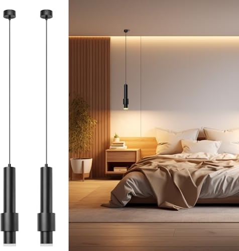 GeyouLux 2 piezas lampara techo colgante, lámpara colgante techo negro, lámpara colgante regulable en altura, lampara colgante isla cocina de aluminio para mesa comedor dormitorio salón cocina bar