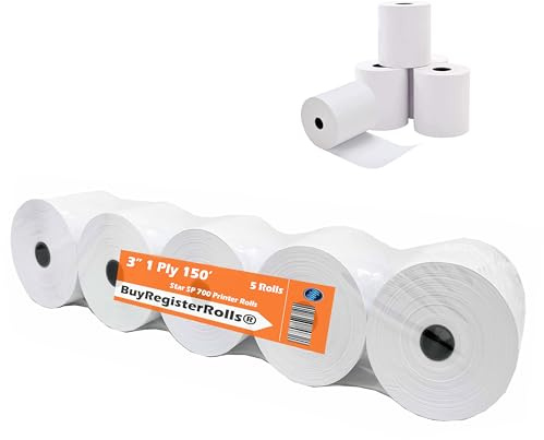 Star SP700 Kitchen Printer Paper (5 Rolls each) 3 x 150' 1-Ply Bond Receipt 05 Rolls POS Cash Register Point of Service Printer Paper Also works for M188B, TMU220