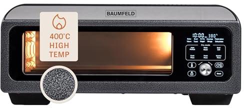 BAUMFELD PizzaAirfryer400 Pro - 12 in 1 Multifunktionsofen, Pizzaofen, 400 °C, tragbar, Grillen, Pizza, Air Fryer, Backen, XXL Zubehör, Indoor, Steinofenplatte, Gusseisenblech