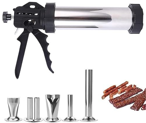 Machine à saucisses en Acier Inoxydable, 5 Tailles de Buses de Remplissage Professionnelles, 1 Poussoir à Viande et brosses de Nettoyage, kit de Fabrication de Viande séchée de Grande capacité 1kg