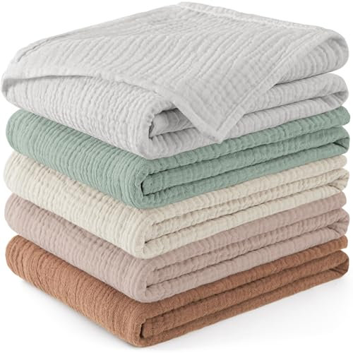 Susurration Mulltücher Baby Spucktücher,5er-Pack 100% Baumwolle Spucktücher Baby für Jungen und Mädchen, Weich, Atmungsaktiv und Extrem Saugfähig Musselin 60x60cm (BraunGrün)