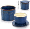 Happy Fox Ceramic Butter Dish with lid, 9.9oz/280g French Butter Crock with Water, Ceramic Knife, Large Butter Holder for Butter Storage & Kitchen Decor (Blue)
