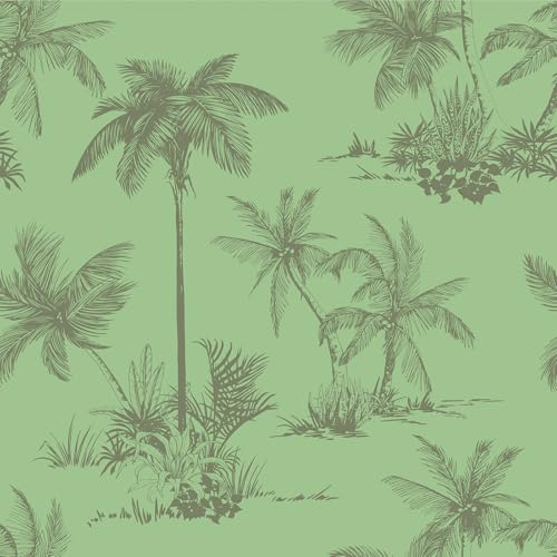 ReWallpaper Sage Green Wallpaper Palm Tree Patterned Vinyl Wrap for Furniture Cupboards Tropical Green Contact Paper Self Adhesive Bathroom Wallpaper Waterproof Removable 44.5CMx3M