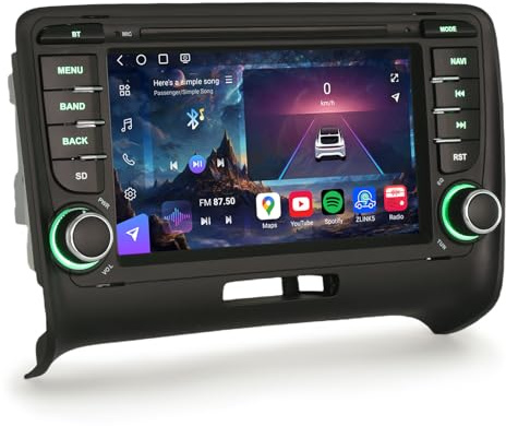 Erisin Qualcomm 8-Core Android 14 8GB+128GB GPS Navegación Coche Estéreo de Automóvil para Audi TT MK2 8J 7 Pulgadas IPS Pantalla Ayuda CarPlay Android Auto Bluetooth 5.1 WiFi 4G DSP Dab+ Canbus SWC