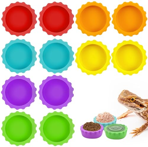 12 pezzi di ciotole per cibo e acqua per gechi crestati, piccole ciotole riutilizzabili per rettili, accessori per acquari di gechi, in silicone, facili da pulire per paguri, isopodi, lucertole
