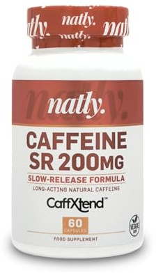 Natly Caffeine SR 200 mg 60 Cápsulas Veganas | Cafeína natural granulada de acción prolongada CaffXtend™ | Energía sostenida, mayor rendimiento y concentración