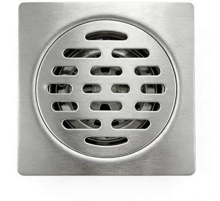 Ncheli Scarico Pavimento Acciaio Inox, 10x10 cm Quadrato, Griglia Antireflusso Antiodore con Chiusura Automatica per Doccia Bagno Cucina, Adatta per Tubi da 50 a 75 mm, Ideale per Terrazzo