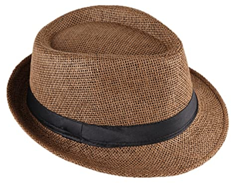 Miobo Strohhut, Fedora für Herren, Damen, Kinder, Trilby-Design, Sonnenschutz 60-Strohhut-Braun