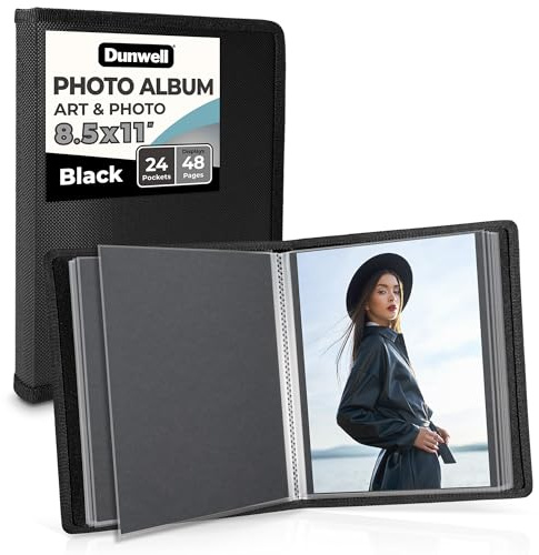 Dunwell Art Portfolio 8,5 x 11 cartella (nero), carta di montaggio, raccoglitore per opere d'arte, cartella d'arte 8,5 x 11, 24 tasche display 48 pagine, libro di presentazione in poliestere senza