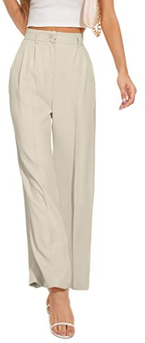 FUNYYZO Women Wide Leg Pants High Elastic Waisted in The Back Business Work Trousers Long Straight Suit Pants