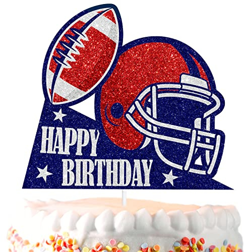 SugarGera Rugby Cake Topper - Athlete Happy Birthday American Football Helmet Decoration, Sports Party Touchdown Party, Boy and Girl Athlete Decoration
