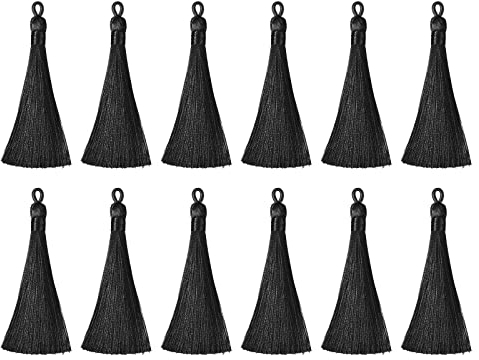 sourcing map 12Stk. 3.66 Lesezeichen Quasten Seidenweiche Mini Quaste mit Schlingen für Schlüsselanhänger Graduierung Handgemachtes DIY Bastel Zubehör Schwarz