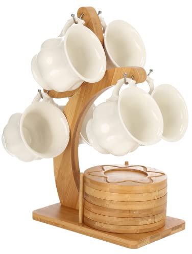 Lot de 6 tasses à café avec soucoupe et support de tasse - Service à café avec différentes formes - Motif 1