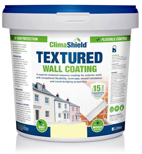 SmartSeal Textured Wall Coating - Waterproof 15yrs+ Breathable & Flexible - 12 Colours - Brick Stone Concrete & Render (Devon Cream, 5 Litre)
