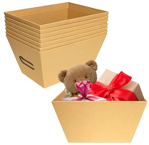 8 Stück Präsentkorb Leer, Große Geschenkkörbe Pappe mit Griffen Lebensmittelecher Aufbewahrungskorb Kraftpapier Deko Papp-Karton Geburtstage Geschenke Korb für Personalisierte Geschenkpakete