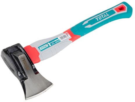 TOTAL - Hache | 29,2 x 25,7 x 10,5 cm | Bleu | Tête en Acier au Carbone | Hache de 1000 g avec Manche Tricolore pour Coupe du Bois