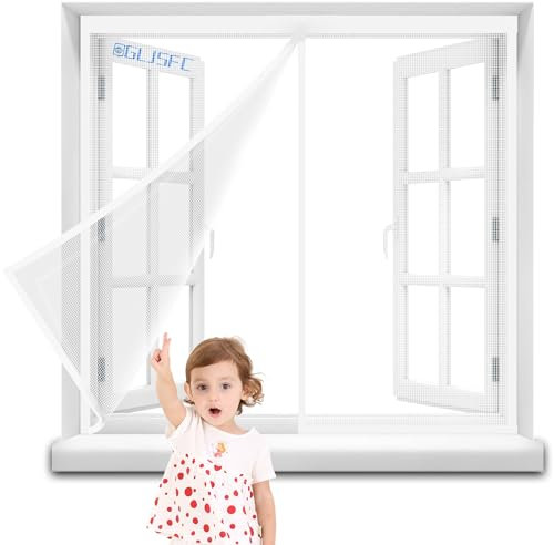 Moustiquaire Fenêtre MagnéTique 115x185cm Rideau Anti Mouche Moustiquaire Fenetre Fermeture Automatique pour Couloirs Portes Installation facile sans percer Blanc