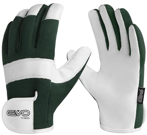 EVO Fitness Gardening gloves for Men and Women Tough Thorn Proof Comfortable Breathable Protective leather with Strong Grip Rigger Garden work Safety gloves (Short Green, L)