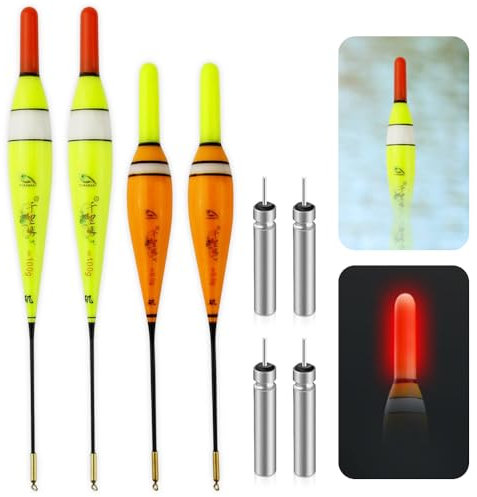 BNGXR 4 Stück Led Posen Angeln, Posen Angeln Mit Gravity Sensing Und Basis, Posen Angel mit Batterie, Angelzubehör Kann Tagsüber Und Nachts Verwendet Werden, für See Fluss Bach und Teich