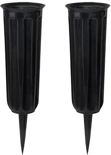 Tomba - Vasi con picchi, in plastica per cimitero, per cimitero, decorazione per cimitero, motivo tomba, lato tombale, 2 pezzi, colore: Nero