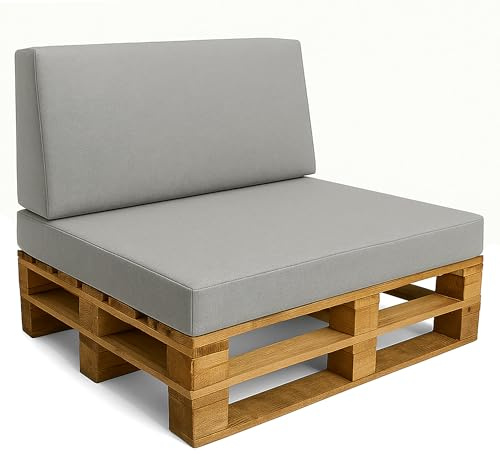 Amazinggirl Palettenkissen Outdoor Europaletten Set: Sitzkissen 120x80 cm und Rückenkissen 120x40 cm mit Bezug - Schaumstoff Sitzpolster für Paletten und Palettensofa Hellgrau