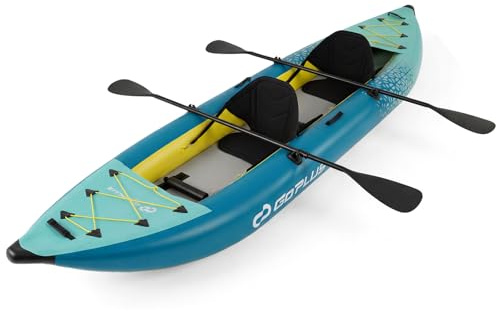 COSTWAY Kajak aufblasbar 2 Personen, aufblasbares Kanu mit Aluminiumrudern, gepolsterten Sitzen, Handpumpe und Reparaturset, Schlauchboot mit Tragetasche, 230 kg Gewichtskapazität (Blau)