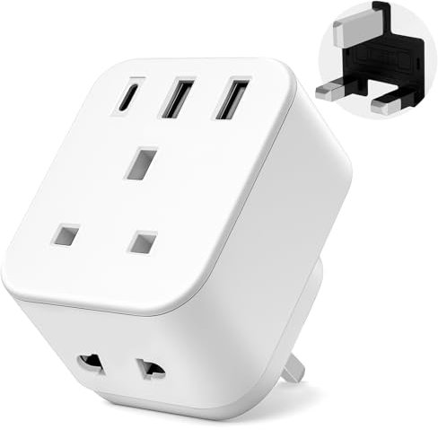 Shaver Plug Adaptor UK,SHUOMAO Toothbrush Shaver Adapter with 3 USB,Toothbrush Razor Charger Adapter with 13A Fuse UK 2 Pin to 3 Pin Converter Plug for Epilators Bathroom,for US EU Plug