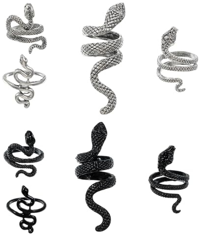 YBEATY Anello di serpente gotico, regolabile, punk boho impilabile, set di anelli per rettili, gioielli vintage in argento, anelli di serpente Medusa, accessorio per ragazze e donne Halloween