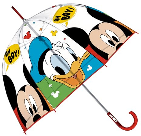ARDITEX Paraguas Infantil Transparente Mickey Mouse, EVA, 67cm Diámetro, Forma Burbuja, Apertura Manual, 8 Paneles