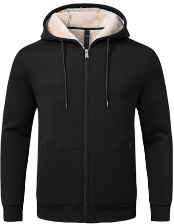 MoFiz Chaqueta forro polar hombre Sudadera con capucha hombre de forro polar y cremallera completa para hombre Sudadera con capucha de forro polar y bolsillos para otoño e invierno Negro 3XL