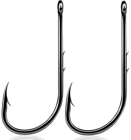 9KM DWLIFE 50 hameçons à ardillons Tige Longue, Double barbillon, décalés | Acier à haute teneur en carbone hameçons de pêche en mer, œillet fermé pour appâts vivants mous, Pour eau douce et eau salée