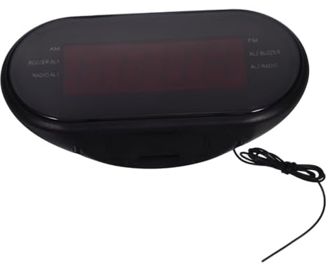 Angoily Réveil Radio Numérique avec Incurvé Fonction Veilleuse et Snooze Double Alarme Programmable Radio Am FM Affichage LED Rouge Adapté Chevet