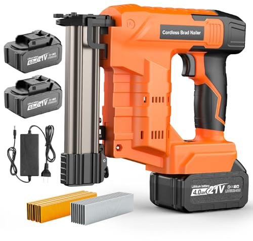 Nail Gun Cordless with Battery 4.0Ah×2, 2-in-1 18 Gauge Brad Nailer & Stapler, Dual Mode Electric Nailer with 1600 Nails and Staples for Woodworking, Home Repairs & DIY