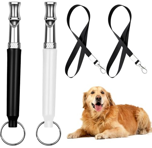 Voltvera 2 Piezas Silbato para Perros De Alta Frecuencia Silencioso, Silbato Ultrasónico De Metal Profesional para Mascotas, Frecuencia Ajustable con Cordón Y Llavero para Perros para Todas Las Razas